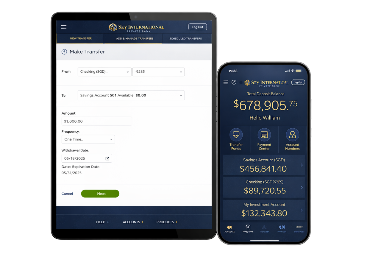 Nexford Trust Bank mobile app on iPhone and iPad: transfers, balances, and everyday banking.